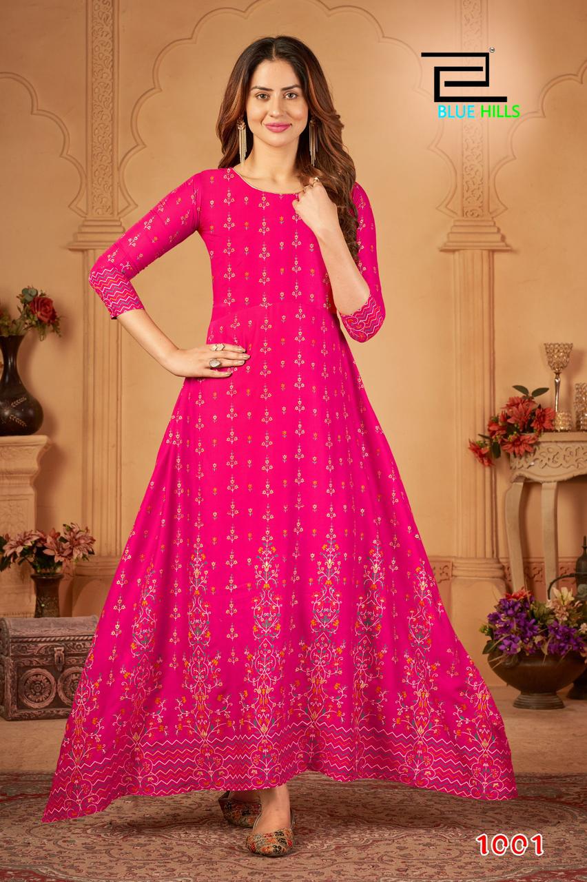 Blue Hills Walkway Vol 45 Rayon Printed Long Kurti Catalog
